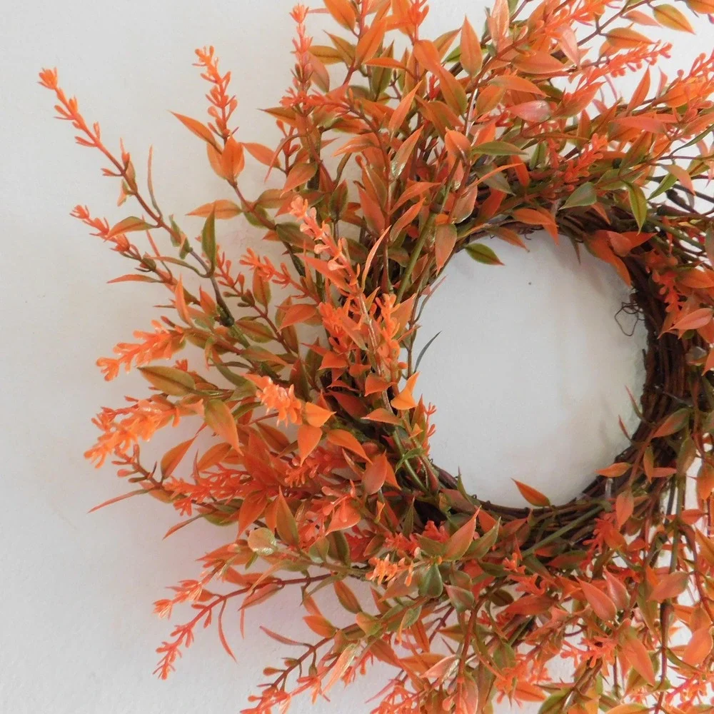 Orange small Fall Wreath, Candle Ring, Year Round Cabinet‎ Decor Mirror